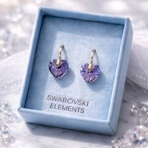Swarovski Elements Purple Heart Crystal Earrings